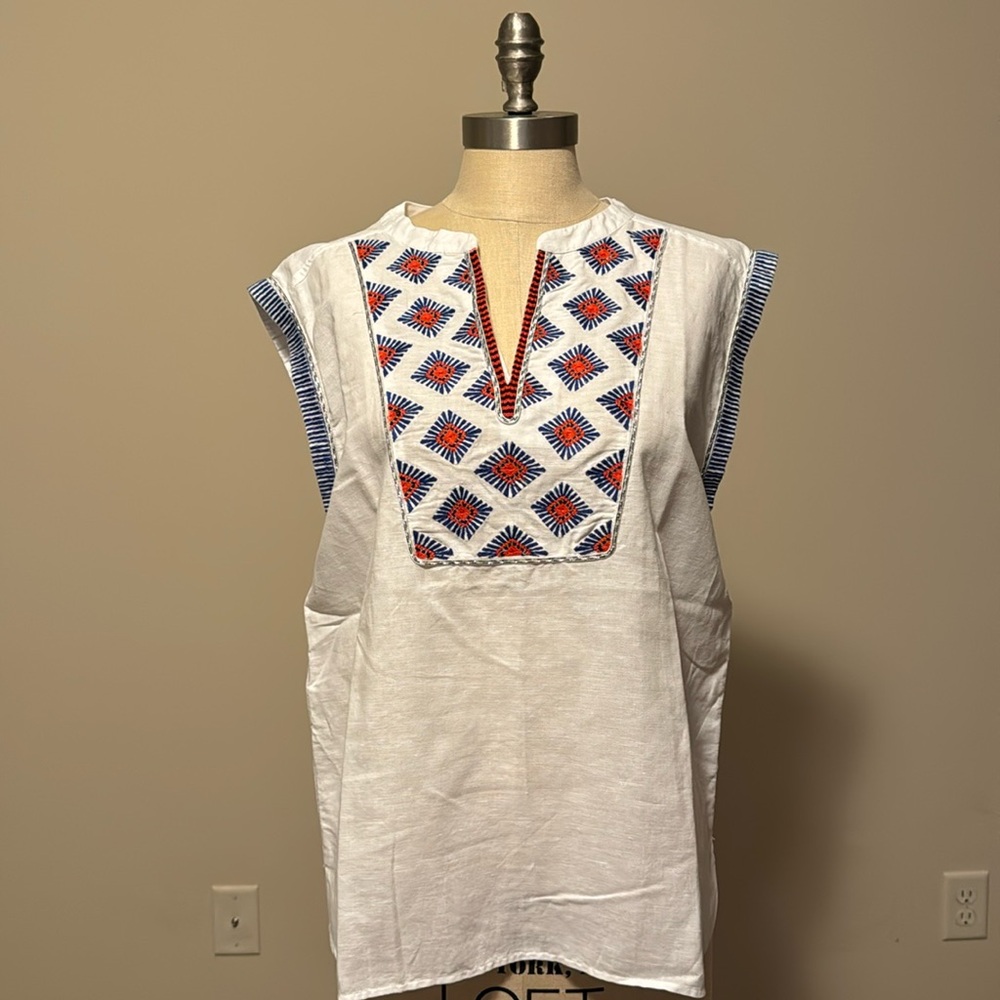 J Crew Linen embroidered sunburst top size 12